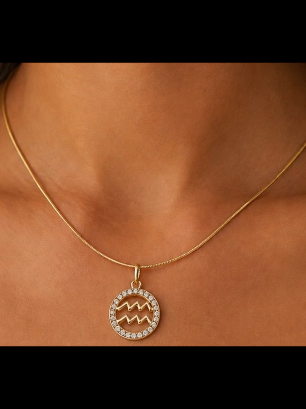 Aquarius Zodiac Necklace Astrology Gift Crystal 18KGP January February Birthday